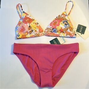 Roxy Large 2-piece Bikini Beach Classics Triangle Love the Comber Hipster NWT